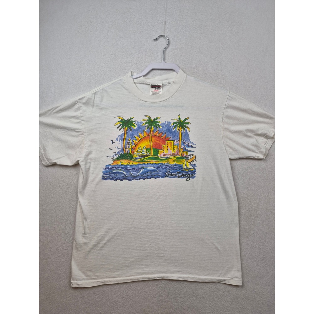 Vintage PowerPro Oneita San Diego Graphic Tee White Large Single Stitch Nautical